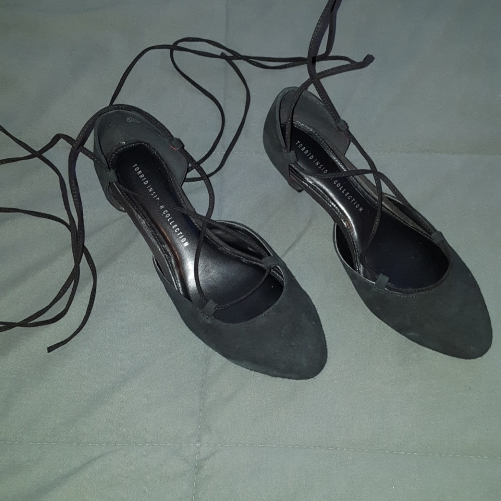 Torrid leather lace up mini heels